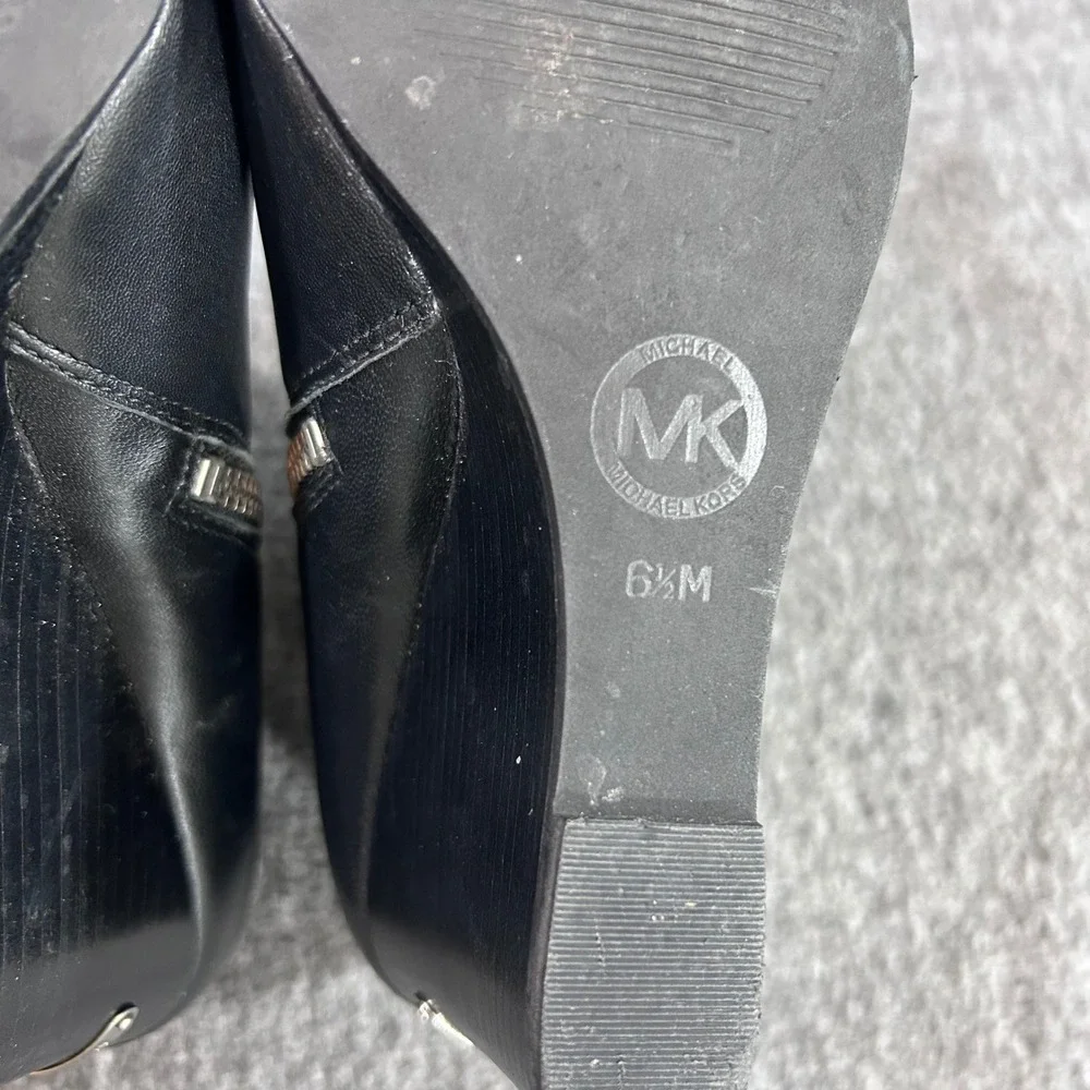 Michael Kors Black Leather Wedge Ankle Boots Side Zip Sock Bootie 6.5M